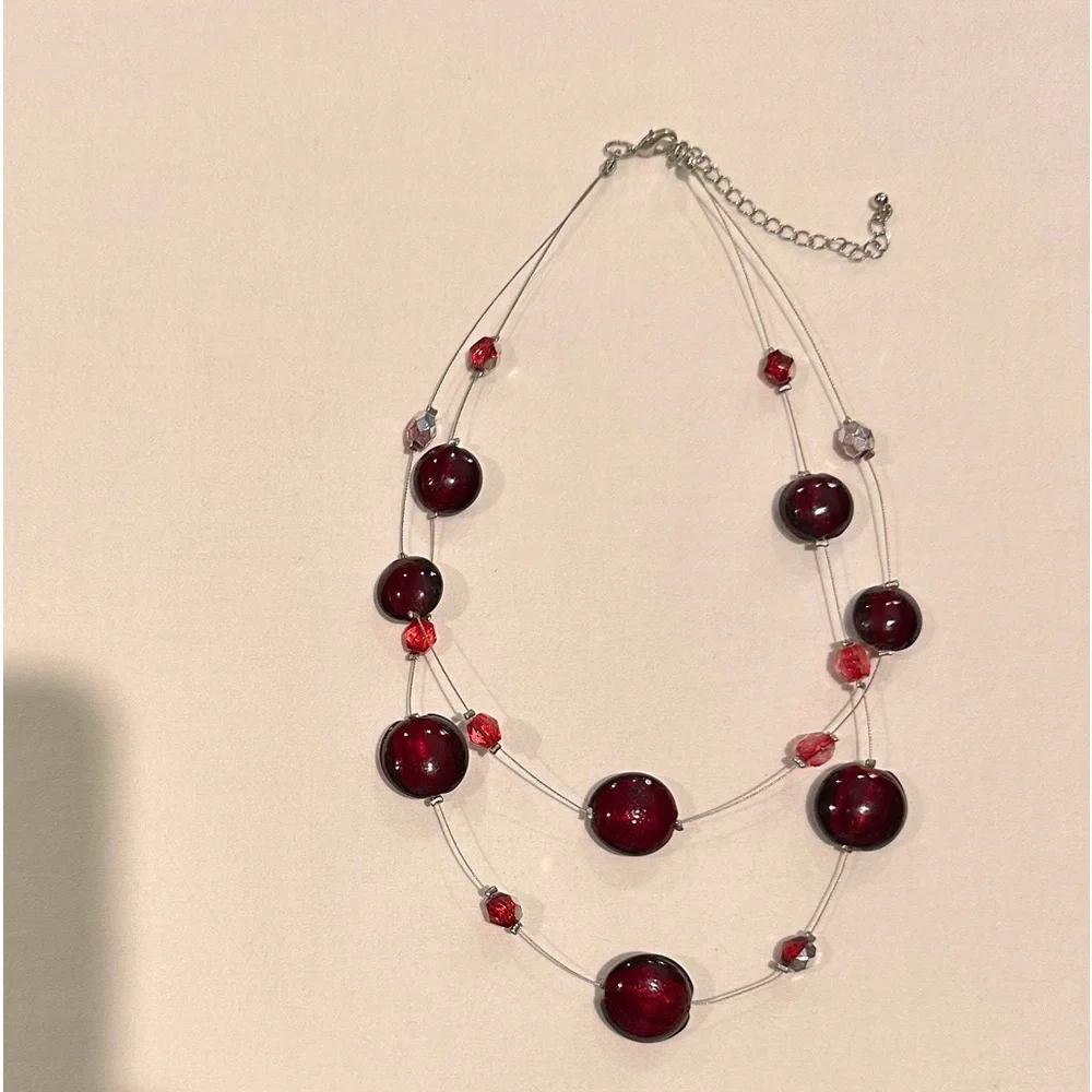Blood Red Bead‎ Necklace with Silver